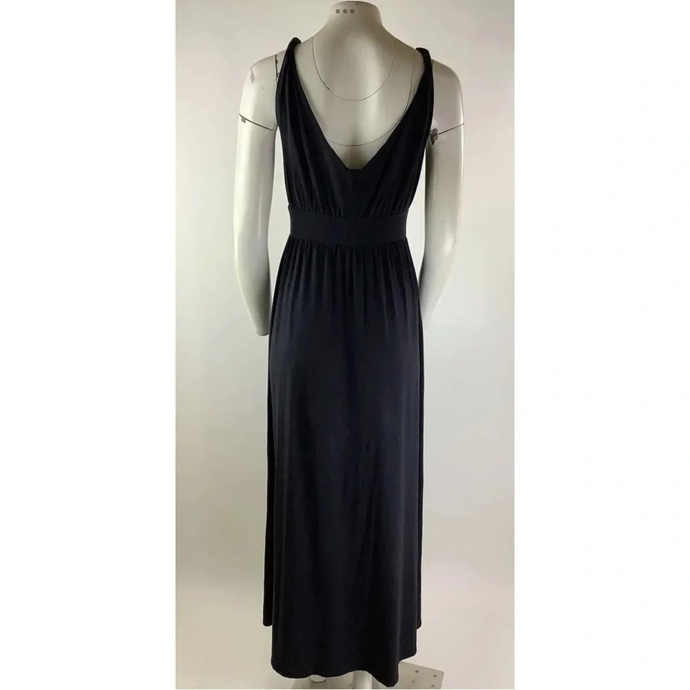 Garnet Hill Sz XS Twist Arm Maxi Dress Navy Blue Cotton Rayon V Neck Pullover